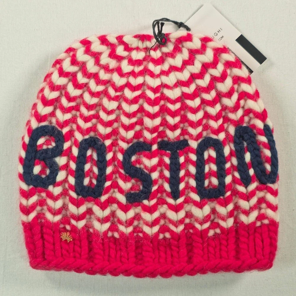 Lele Sadoughi Women Boston Beanie OS Red Melange Handmade Chunky Knit Winter NWT